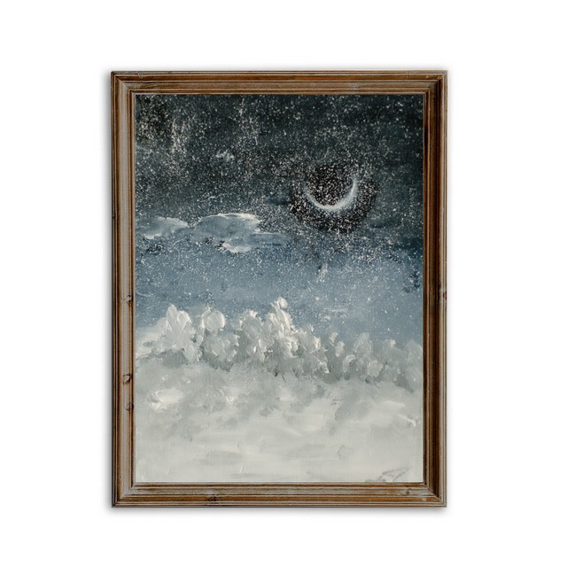 Moon in a snow-covered forest