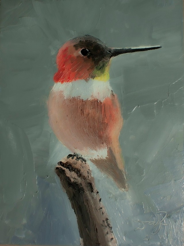 Original oil painting on a copper bird painting from rural Oregon