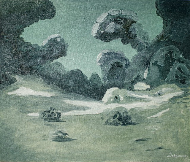 Moonlight spots in a forest. (A copy of the painting by A.I.Kuindzhi in 1898.)